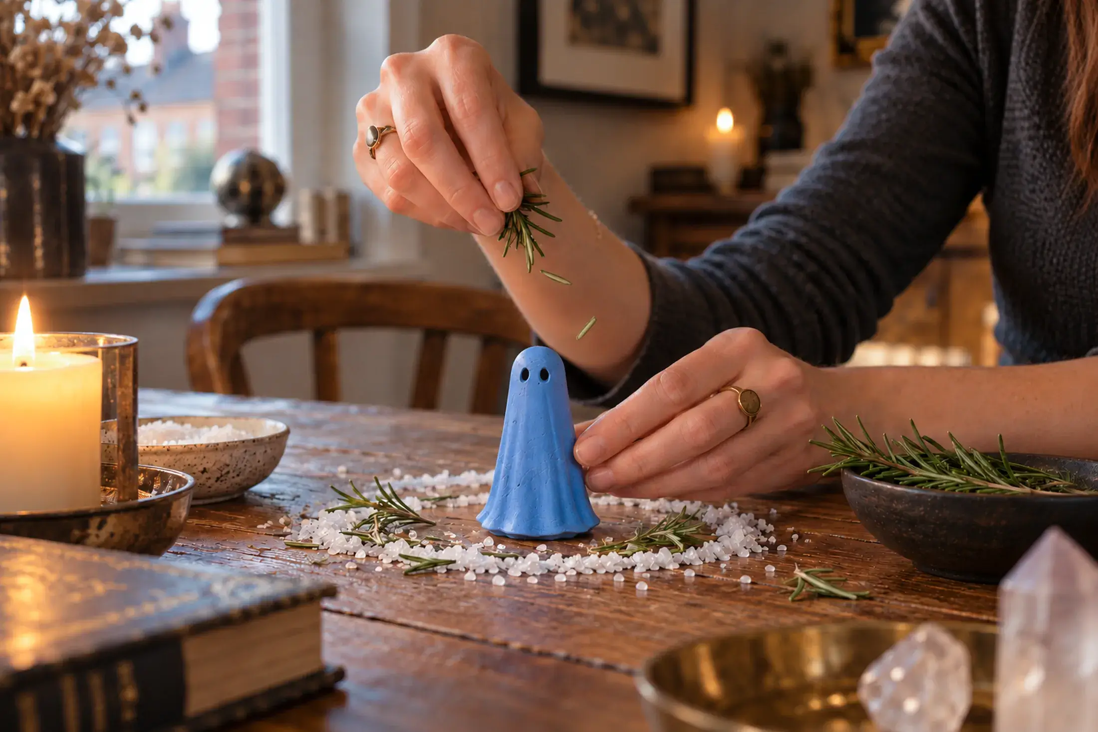 Ascendant Haunt during its confidence ritual with rosemary and salt for recognition, progress and self-belief