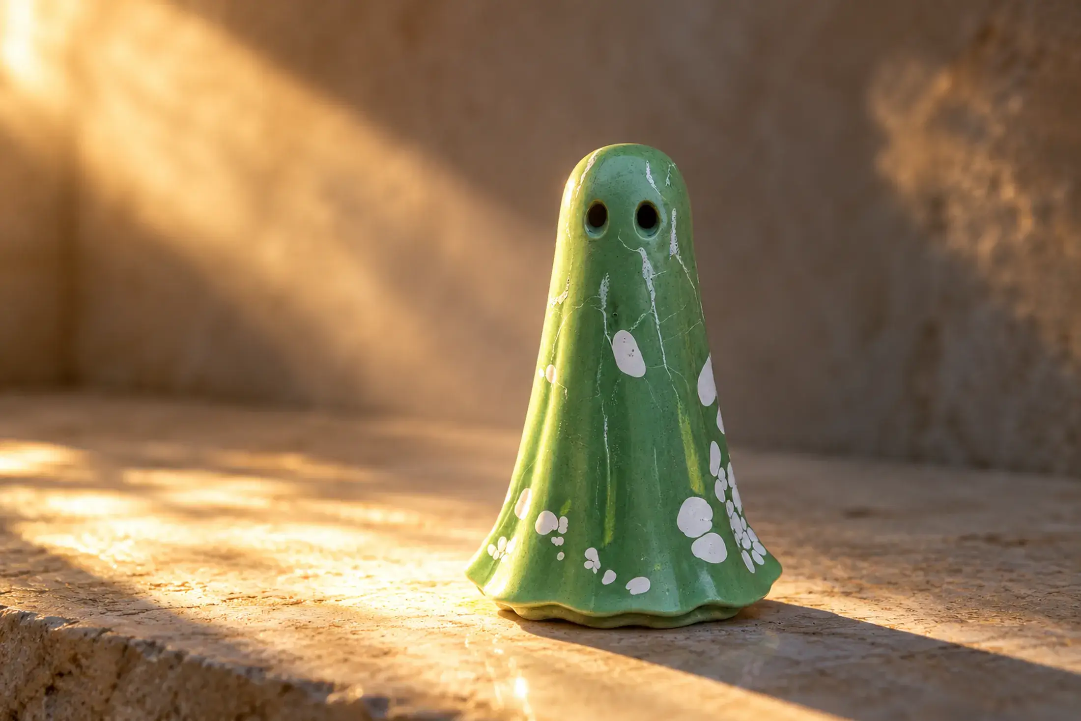haunts-fortuna-the-intention Fortuna Light Haunt handmade ghost figurine caught in a golden shaft of light, symbolising luck, opportunity and fortunate timing