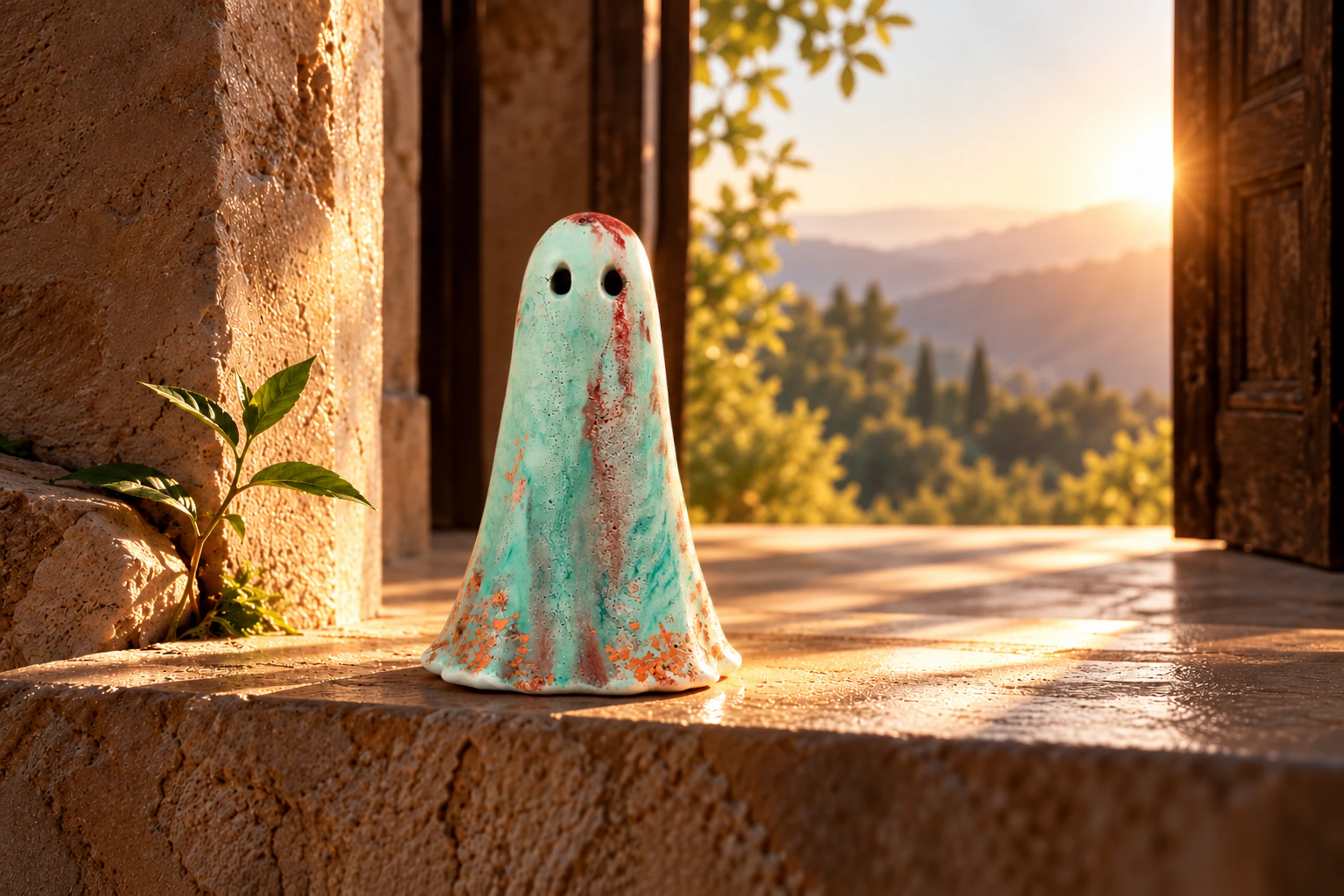 Prosperity Light Haunt handmade ghost figurine in warm golden light, symbolising wealth, abundance, growth and opportunity