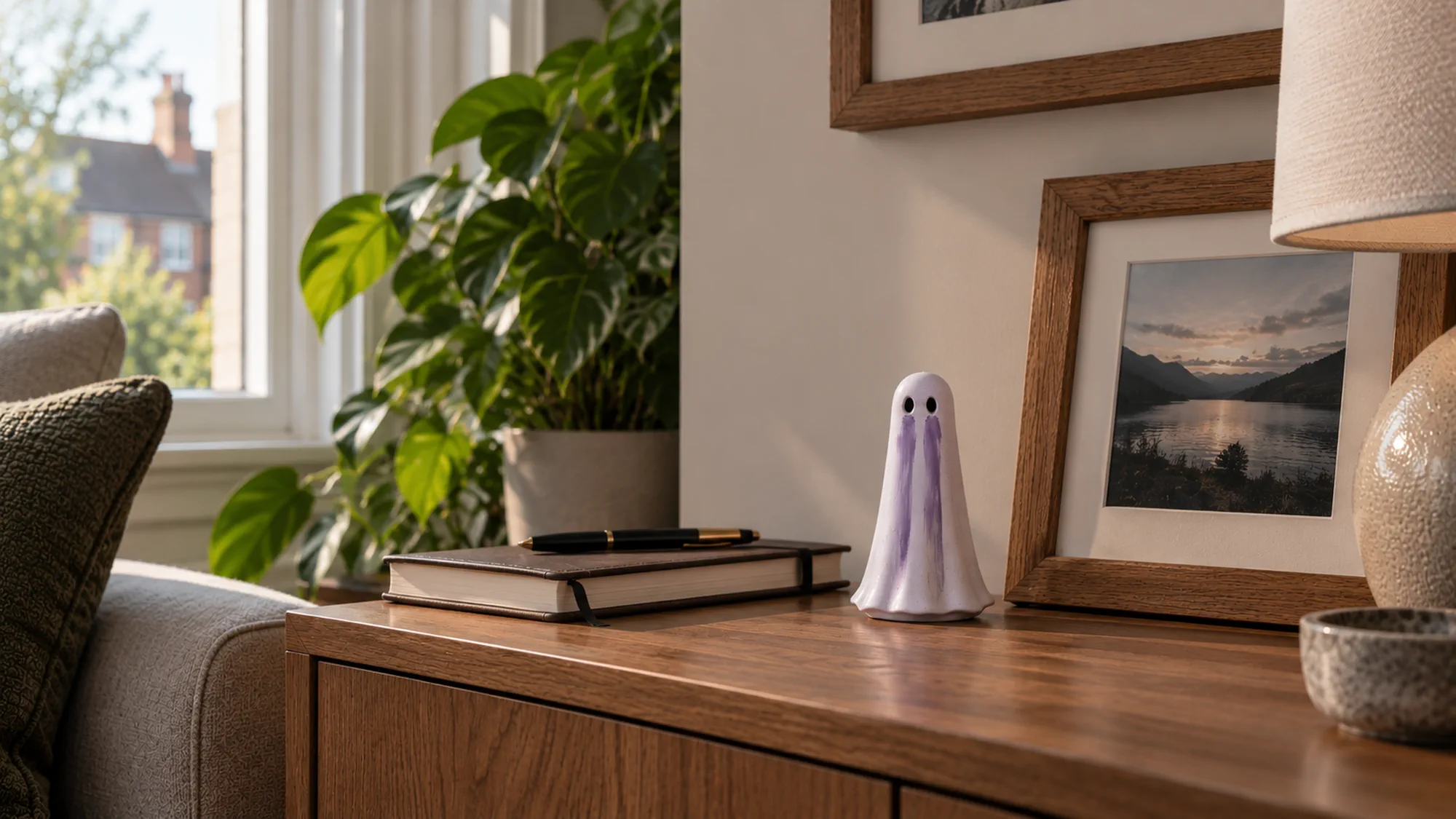 Requiem Haunt displayed beside a notebook and framed photograph in a UK home