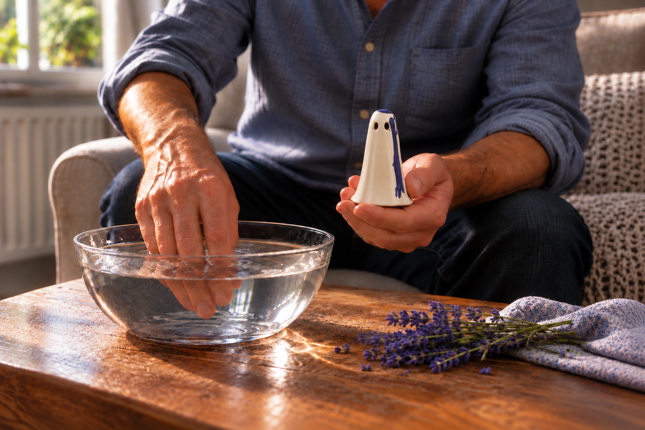 Wisp Haunt held during its anxiety release ritual with water and lavender for stillness, calm and letting go